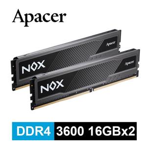 Apacer宇瞻 NOX DDR4 3600 32G(16GBx2)桌上型超頻電競記憶體